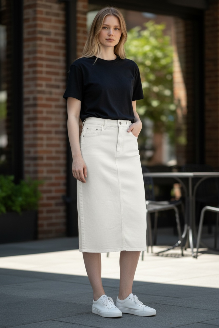Juicy Couture White Denim Midi Skirt